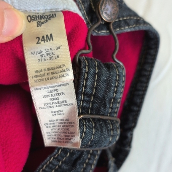 oshkosh b'gosh vestbak fleece lined dark wash denim overalls 24 months baby boy - Picture 6 of 11